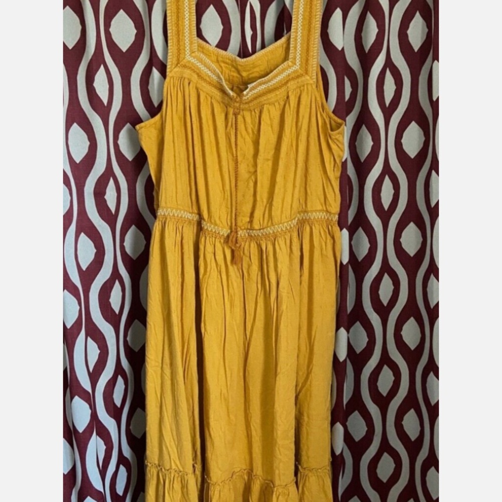 Old Navy Yellow Tiered Maxi Dress Embroidery Boho Festival Plus Sz 3X Romantic